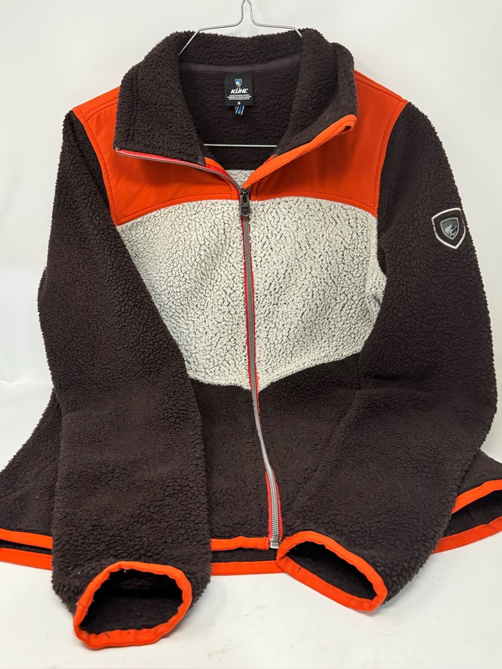 Kuhl prism women’s size small Zip Jacket in Chocolate, Cream & Orange preowned
